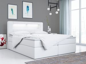 Boxspringbett mit LED - Polsterbett Doppelbett mit Bettkasten Stauraumbett - GOLD5 - Weiß Kunstleder 120 x 200