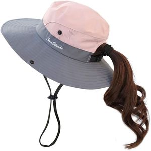 Damen Herren Sommer Sonnenhut breite Krempe Outdoor UV-Schutz Hut Pink