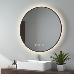 EMKE LED Badspiegel Rund ф80 cm Badezimmerspiegel mit Beleuchtung Wandspiegel mit Touchschalter, Beschlagfrei, Uhr und Dimmbar EMKE LED Badspiegel Rund ф80 cm Badezimmerspiegel mit Beleuchtung Wandspiegel mit Touchschalter, Beschlagfrei, Uhr und Dimmbar