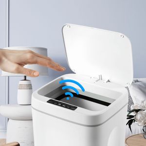 Sensor Mülleimer, Berührungsloser Mülleimer mit Deckel, Intelligenter Mülleimer, Induktiver Dual Modus, Automatischer Mülleimer, Weiß