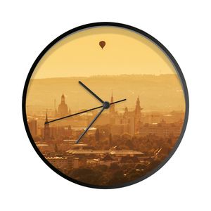 Uhr - Ø 30 cm - Schwarz - Skyline von Dresden mit der Frauenkirche - Wanduhr