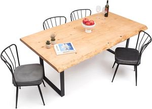 Gozos Berne Esstisch Massivholz aus Baumstamm - Holztisch Esszimmer 160x80 aus massiven Holz mit U-Metallbeinen - Massiver Tischplatte 50mm