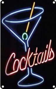 vianmo Blechschild 20x30cm Cocktails Neon Strohhalm Deko Geschenk