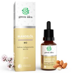 green idea - BIO Reines Mandelöl | NaTrue-Zertifikat|  trockene Haut und Haare | NaTrue-Zertifikat | Glasflasche & Pipette 25ml
