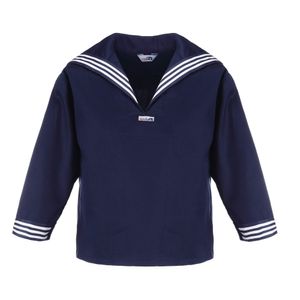 modAS Kinder Uni Matrosenhemd Klassisch - Maritimes Langarm-Hemd mit großem Kragen in Marine Größe 110
