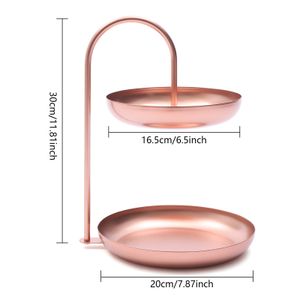Obstteller Etagere Metall Obstkorb 2 Etagen Obstschale Servierplatte Obstkorbhalter Dessertständer (Roségold)