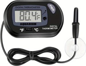 MCBOSON Digital Thermometer, Digitaler LED-Thermometer mit Sensor, einfache LCD-Anzeige, batteriebetrieben, ideal für Aquarium, Schwarz