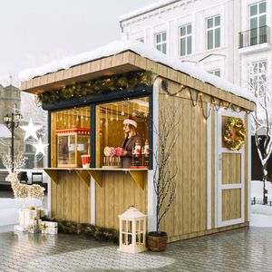 Wysokiej jakości mobilne stoisko sprzedażowe - 5,9 m² - H240x248x305 cm - Timbela M950