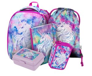 Baagl Schulranzen Mädchen Set 5 Teilig, Shelly Hartschalen Schultasche ab 1. Klasse, Ergonomische Grundschule Ranzen mit Brustgurt (Unicorn)