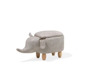 Tierhocker Hellgrau Kunstleder Gummibaumholz 35 x 32 x 70 cm Modern Lederoptik Elefant Praktisch Deckel Kindermöbel Kinderzimmer