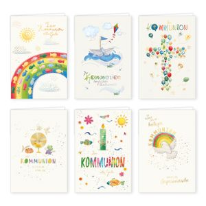 PremiumLine Glückwunschkarten zur Kommunion 6 Karten Set inkl. Umschlag Kommunionskarten 11,5 x 17,5 cm gedruckt auf umweltfreundlichem Naturkarton