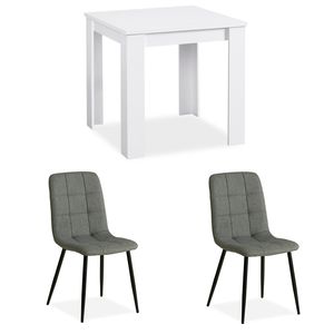 Homestyle4u 2371, Essgruppe mit 2 Stühlen Weiß Leinen Grau, Esstisch Weiß 80x80 cm Küchentisch mit Stühle