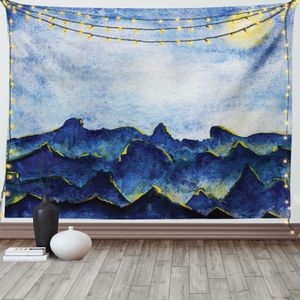 ABAKUHAUS Landschaft Wandteppich, Hügel-Fee-Wolken-Himmel, Wohnzimmer Schlafzimmer Heim Seidiges Satin Wandteppich, 200 x 150 cm, Gelb Blau