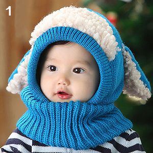 Winter Baby Kinder Mädchen Jungen Mode Warm Kapuzenschal Earflap Strickmütze-Blau