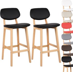 WOLTU Barhocker 2er-Set Barstühle gut gepolsterte Sitzfläche und Rücklehne aus Kunstleder Design Stuhl Holz Schwarz