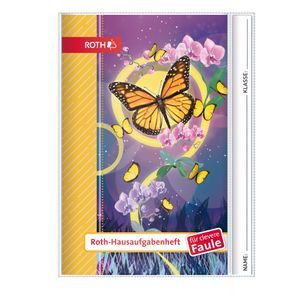 ROTH Hausaufgabenheft - Kids und Tiere für clevere Faule mit Hülle, A5, 1 Woche 2 Seiten, Schmetterling