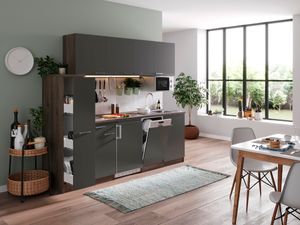 Küche Küchenzeile Singleküche Eiche York Grau Oliver  225 cm Respekta