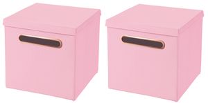 2 Stück Rosa Faltbox 32,5 x 32,5 x 32,5 cm mit ROSEGOLD Griff  Aufbewahrungsbox faltbar,  mit Deckel