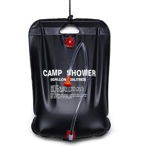 Camping Dusche 20 Liter | Tragbare Outdoordusche | Solardusche für Camper und Naturliebhaber | Reisedusche - Gartendusche | Wassertasche [schwarz] mit Duschkopf | Warmwasser Pooldusche - Duschsack