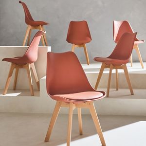sweeek - 6 skandinavische Stühle mit Holzbeinen - Terrakotta