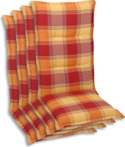 GO-DE Textil, Sesselauflage Mittellehner, 4er Set, Farbe: rot, Maße: 108 cm x 50 cm x 7 cm, Rueckenhoehe: 60 cm