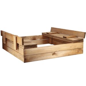 Sandkasten für Kinder aus Holz Abdeckung 2 Sitzbänke 94 x 98 cm imprägniert