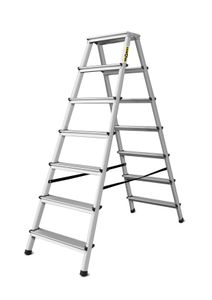 Doppelseitige Leiter, Alu, 7 Stufen, belastbar bis 125 kg
