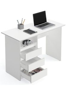 KOMTO Schreibtisch Computer Bürotisch PC Regal mit Schubladen Arbeitstisch 110x50x74 cm Weiß