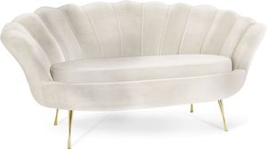 Samt Muschel Sofa mit Golden oder Silber Metallbeinen - Weicher 2-Sitzer Couch für Wohnzimmer - Elegant Polstersofa Muschelform - Soft Cloud Set - Golden Beinen - Beige