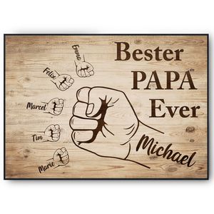 Bester Papa Geschenk personalisiert | Vater Geburtstag Papa Familienbild | Vatertag personalisiertes Geschenk Papa Kinder – DIN A4 + Rahmen schwarz / 5 Namen