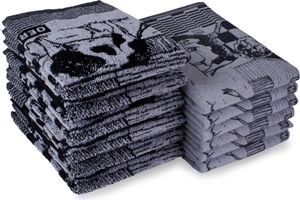 DoubleDry 12er Set Geschirrtücher und Küchtentücher Set - 100% Baumwolle - 6x 50x70cm und 6x 50x50cm - Kuh, Schwarz