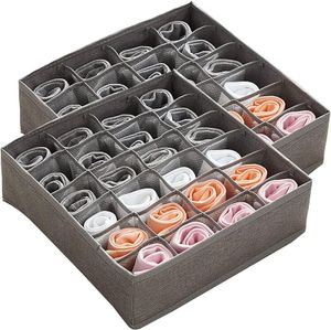 2 Stück Aufbewahrungsboxen für Socken und Kleine Zubehörteile, 24 Zellen Faltbox, Kleiderschrank und Schubladen Ordnungssystem