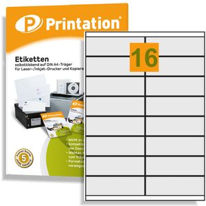 Printation Universal Etiketten 105 x 35 mm selbstklebend weiß 1600 Klebeetiketten auf 100 DIN A4 Bogen á 2x8 105x35 Aufkleber - 4427 3423