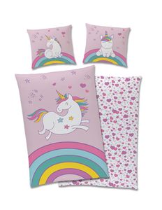 Einhorn Wende-Bettwäsche-Set 135x200 Mädchen Kinderbettwäsche Bettwaren Unicorn 