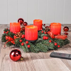 Haushalt International Weihnachtskranz mit LED-Echtwachskerzen und Fernbedienung Ø 30 cm Adventskranz inklusive Fernbedienung Weihnachtsdeko 54424