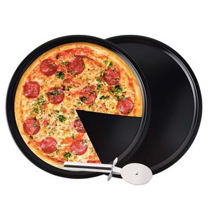 Back-Pizzablech, 2er Set, rund Pizzabackblech, antihaft, Pizza & Flammkuchen, Kohlenstoffstahl, Knusperblech, 8 Zoll