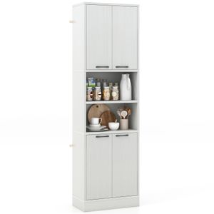COSTWAY Szafka kuchenna o wysokości 190 cm, wysoka szafka z drzwiami, półkami, bezpiecznymi zawiasami i zabezpieczeniem przed przechyleniem, kredens wolnostojący wielofunkcyjny do jadalni, salonu (jasnoszary)