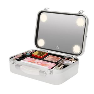 Kosmetický kufřík na make-up Kufřík na šperky Kadeřnický kufřík Kosmetický kufřík na make-up s LED lampami Sklápěcí zrcadlo bílé barvy