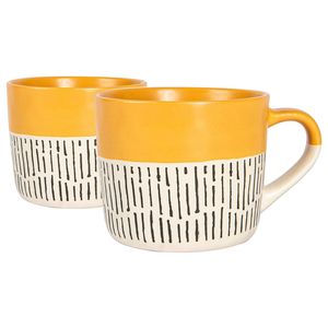 2x Keramik getauchte Dash Kaffeetassen Patterned farbige Tee Cup 475ml Senf