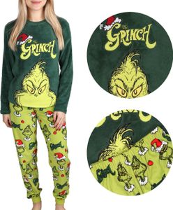 The Grinch Grüner Fleece Damen Pyjama/Schlafanzug, warm, langarm, festlich XXS