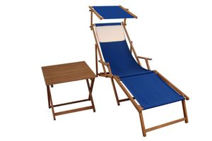 Sonnenliege blau Strandliege Holzliege Buche Fußteil Sonnendach Tisch Kissen 10-307 FST KH