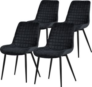 ML-Design sada 4 jídelních židlí, černá, sametový sedák s černými kovovými nohami, kuchyňské židle s opěradlem