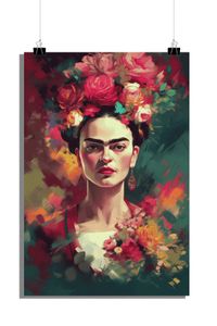 Frida Kahlo Poster - Porträt mit Blumen Poster - 51x71cm - Perfekt zum Einrahmen