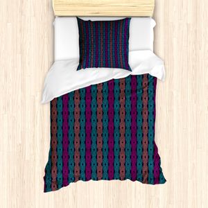 ABAKUHAUS Bohemian-Streifen Bettbezug Set für Einzelbetten, Moderne Boho Vivid Entwurf, Milbensicher Allergiker geeignet mit Kissenbezug, 135 cm x 200 cm - 80 x 80 cm, Hot Pink Aqua