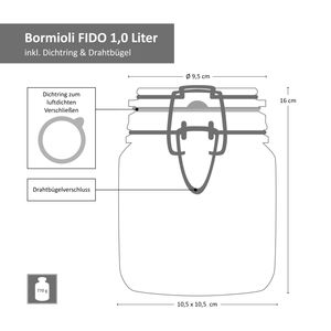 6-tlg. Set Drahtbügelglas Fido 0,75L + 1,0L + 1,5L Einmachglas mit Bügelverschluss Vorratsglas