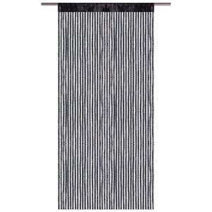 Fadenvorhang Polyester- Optik Fadengardine mit Stangendurchzug Türvorhang, Metallic, 300 x 250 cm in Schwarz