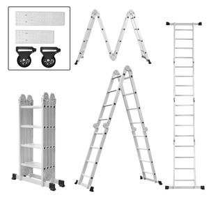 LZQ 4,7M rebrík Viacúčelový skladací rebrík Kĺbový rebrík s plošinou 4x4 priečky Hliníkový rebrík Multifunkčný rebrík Kombinovaný rebrík 6 v 1 Šikmý rebrík Rebrík z vysokokvalitného hliníka Naložiteľný