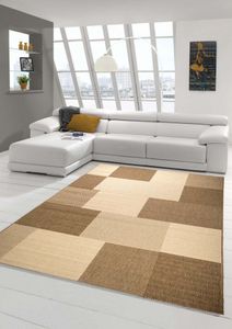 Teppich Modern Flachgewebe Kariert Sisal Optik Küchenteppich Küchenläufer Karo Design Braun Beige Größe - 120x170 cm