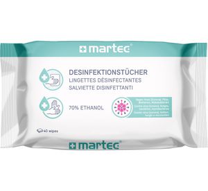 Martec 40er Pack Desinfektionstücher Hand Desinfektions-Mittel Desinfektionsspray Hygiene Viren Pilze Bakterien