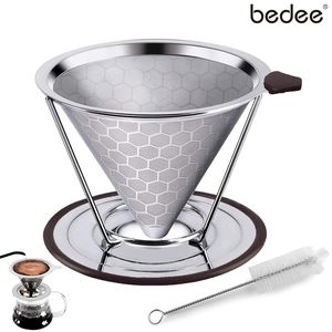Permanenter Kaffeefilter aus Edelstahl, Papierloser Kaffeefilter zur Herstellung von manuellem Kaffee, Wiederverwendbarer Kaffeetropfer mit doppeltem Edelstahlgewebe und Silikongriff